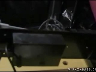 Young lady getting fucked by dirty clip machine
