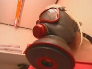 Gas Mask Wearing Euro German strumpet Masturbates In The Toilet