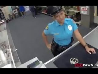 Latin security officer pawns her pussy