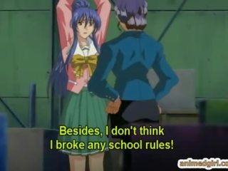 Roped hentai schoolgirl gets shoved dildo into her wetpussy
