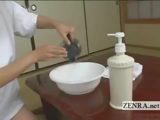 Subtitled CFNM Japanese Sensual member Washing At Inn