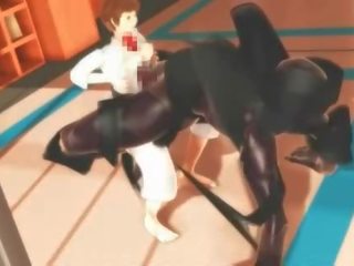 Hentai karate enchantress kveling på en massiv kuk i 3d